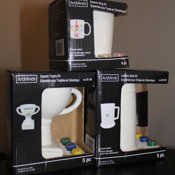 Vintage Art Minds DIY Ceramic Art Kit Trophy Mug Stein Set/Lot of 3 w/ Paint NEW - Picture 1 of 2